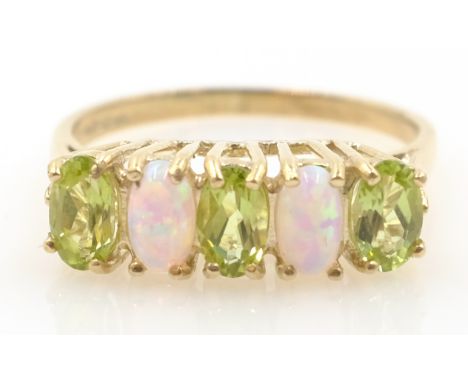 9ct gold peridot and opal, five stone ring, hallmarked Condition Report Approx 1.9gm, size L-MClick here for further images, 