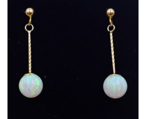 Pair of 9ct gold opal pendant ear-rings stamped 375 Condition Report Click here for further images, condition, auction times 