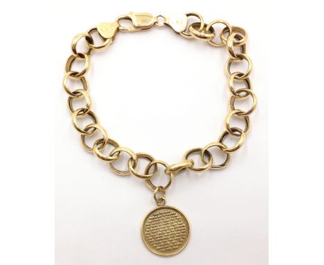 9ct gold cable link bracelet stamped 375, with medallion approx 15.2gm Condition Report Click here for further images, condit