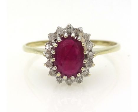 9ct gold ruby and diamond cluster ring hallmarked Condition Report Approx 1.5gm, size S-TClick here for further images, condi
