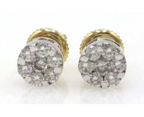 Pair of diamond cluster gold ear-rings with screw backs, hallmarked 18ct Condition Report Click here for further images, cond