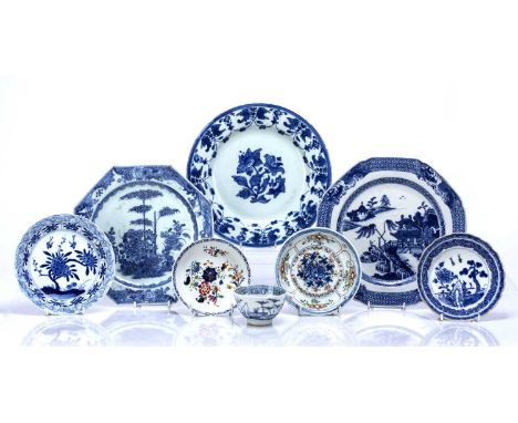 Group of piecesChinese, Kangxi and latertwo include three various blue and white plates, a circular dish, 15cm three saucers 