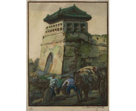 Katharine Jowett (1890-1965) 'Night, Tung Hwa Men Street, Peking' linocut, numbered 16/200, signed in pencil lower right, 23c