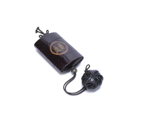 Dark brown lacquer four case inroJapanese, Meiji periodwith arrow mons to both sides, with toggle, 8cmCondition report: Some 