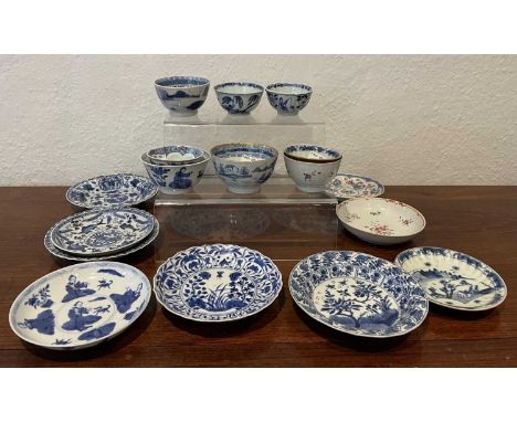 Collection of blue and white tea bowls and saucersChinese, Kangxi and latercomprising of seven saucers and five tea bowls, to