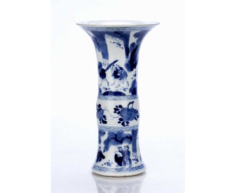 Blue and white vaseChinese, Kangxi Periodthe exterior with a top panel depicting a figure on a boat and other pursuits, the c