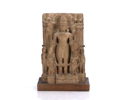 Red sandstone model of Laskhminarayana and attendantsNorth India, possibly 11th/12th Centuryon a later stand, 28.5cm x 19cmPr