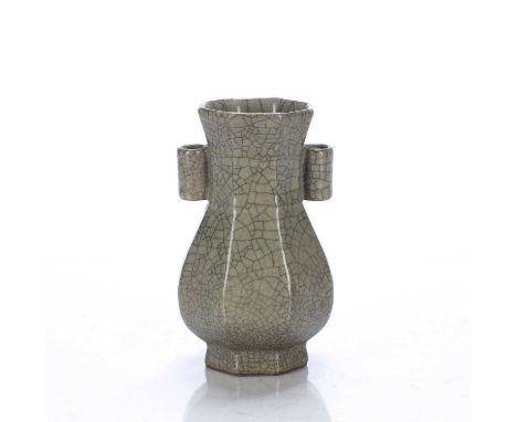 Guan ware arrow-shaped vaseChinesewith twin handles either side, with a crackleware style glazeCondition report: General wear