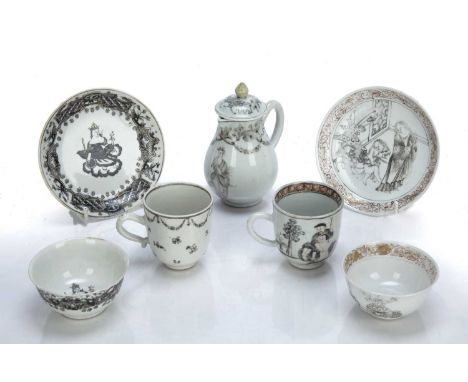 Group of 'encre de chine ' piecesChinese, 18th Centuryto include a tea bowl and saucer painted with 'Juno and the Peacock', a