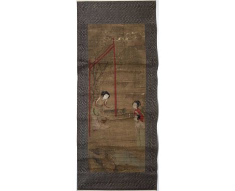 Gu Weijun (Chinese, 1888-1985)Pair of painted scrolls, depicting Ming style landscape and figure scenes, signed with seals an