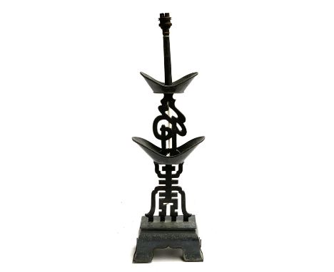 A Chinese pewter table lamp, 62cmH 