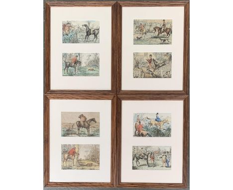 After John Leech, a set of 8 illustrations for R S Surtees, Handley Cross, hand coloured etchings, each 10.5x16.5cm 