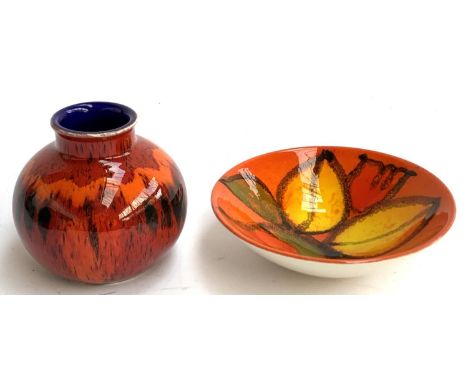 A Poole Pottery 'Volcano' vase and bowl, 15cmD (2) 