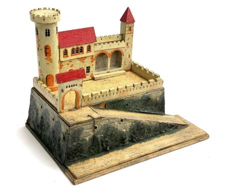 An early 20th century German possibly Moritz Gottschalk wooden fort/castle comprising ramp, archway, two storey building, dou
