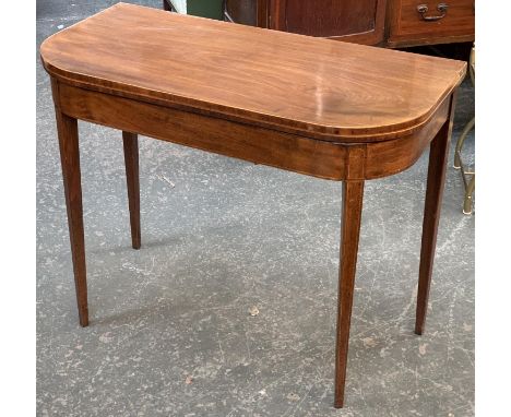 A George III mahogany card table (af), 91x45x74cmH 
