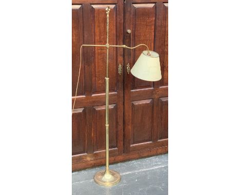 A gilt metal adjustable standard lamp, 147cmH 