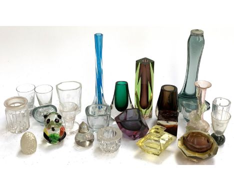 A quantity of glass vases to include art glass and crystal, panda paperweight, Orrefors Sweden, Walsh Crystal etc 