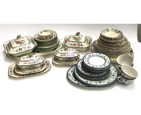 A Copeland Spode 'Chinese Rose' part dinner service to include meat plate, tureens, together with Royal Cauldon and Royal Dou