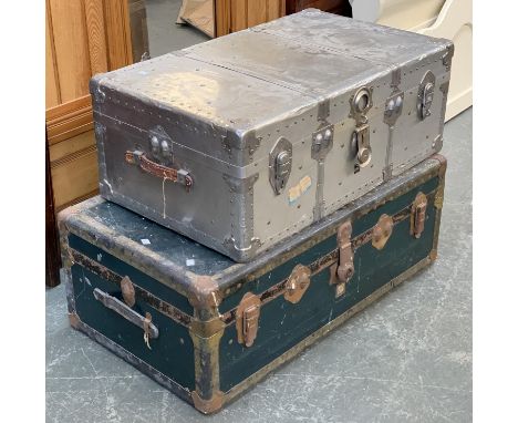 An aluminium travel trunk, 81cmW; together with one other, 91cmW 