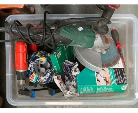 A large lot of tools, to include Parkside angle grinder; roll of lead; clamps etc 