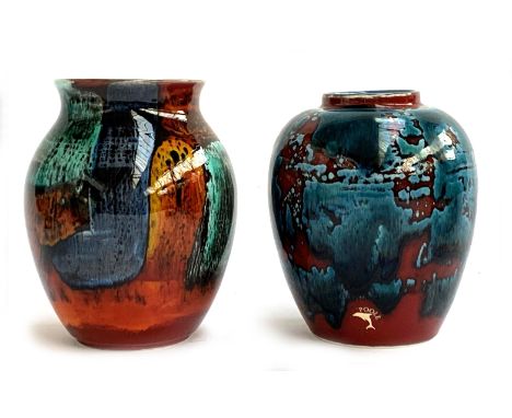 Two Poole Pottery Volcano vases, 16.5cm and 15.5cm high (2) 