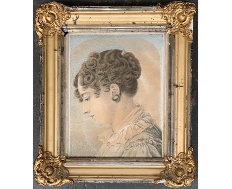 Early 18th century portrait of a lady, pencil and watercolour, 27x20cm 