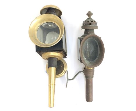 A brass coaching lantern, together with one copper, 50cmH and 43cmH 