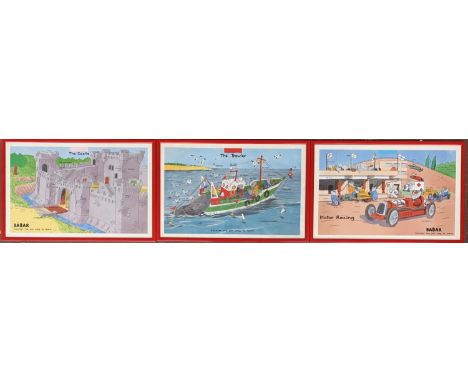 A set of three Barbar prints, in red frames, each 32x50cm (3) 