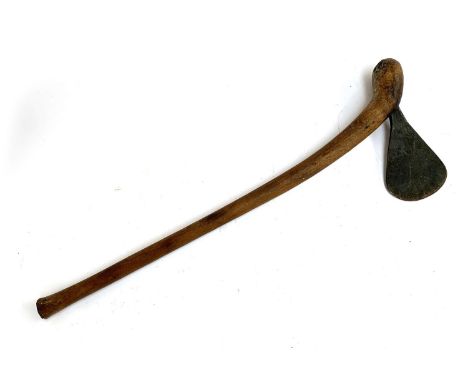 An African possibly Zulu tribal battle axe, the tang with fan shaped head, 80cmL, tang 12cmW 