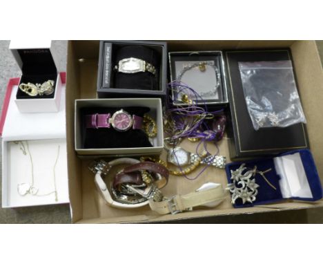 Fashion wristwatches, Rotary, DKNY, Superdry, etc., and jewellery including silver