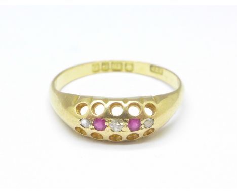 An 18ct gold, ruby and diamond ring, 2.2g, L