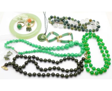Bead necklaces, a bangle, bracelet, etc., including jade