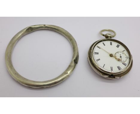 A silver bangle and a silver cased pocket watch, both a/f