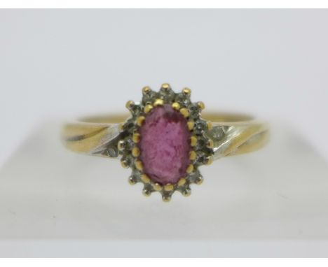 A 9ct gold, pink stone and diamond ring, 2.3g, M