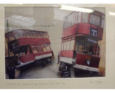 Limited edition 1/20 framed print, Collision at Cosgrove Loop, Bolton 1945, signed Paul Titterton 