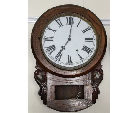 An Edwardian inlaid mantle clock with white dial. Est. £30 - £40.