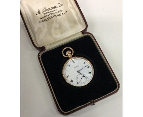 BENSON WATCH COMPANY: A good 9 carat open faced pocket watch in box. Est. £200 - £300.