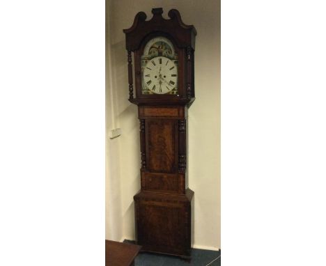 A good mahogany Grandfather clock with painted dial. Est. £100 - £200.