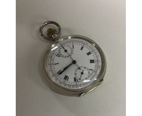 A gent's silver engine turned stopwatch with white enamelled dial. Est. £30 - £40.