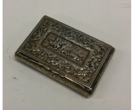 OF EQUESTRIAN INTEREST: A Victorian chased silver snuff box decorated with horses and other animals. Approx. grams. Est. £250