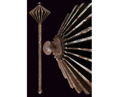 dating: 16th - 19th Century provenance: Europe, Large, iron head with twenty thick ribs of triangular shape with small beak-l
