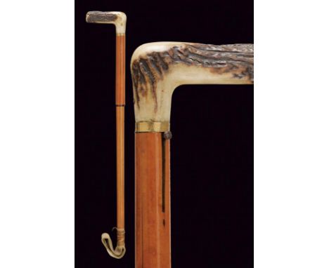 dating: Third quarter of the 19th Century provenance: France, Wooden covering, 8mm cal. barrel with leather tip; angled deer 