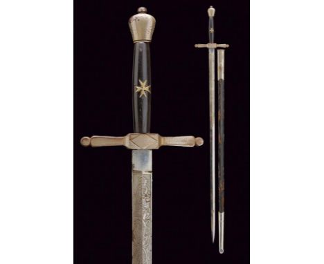 dating: circa 1900 provenance: Italy, Double-edged blade of lozenge section, engraved with Savoy cross under crown, trophies 