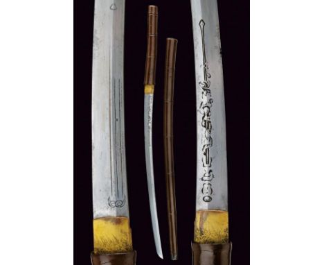 dating: Late 19th Century provenance: Japan, Shinogi zukuri blade (nagasa 51.6 cm, medium conditions) with remains of a carve