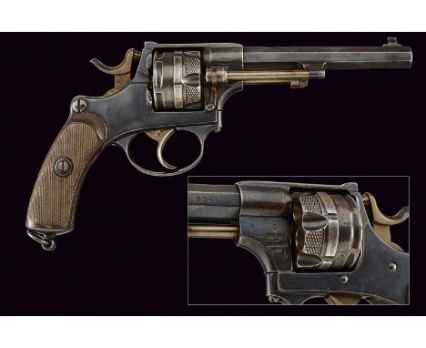 dating: 1875-1890 provenance: Swiss, Rifled, octagonal 10,4 cal. barrel, with foresight. Ribbed six-shot cylinder, partially 