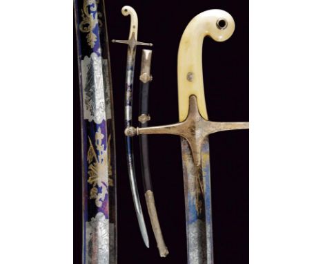 dating: 19th Century provenance: Naples, Curved, single-and-false-edged blade, with wide fuller at the center; over half of i