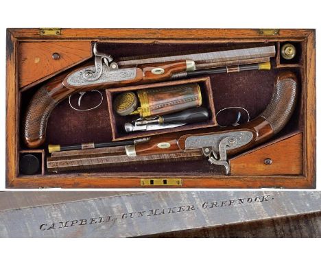 dating: Mid 19th Century provenance: Scotland, Octagonal, smoothbore, damasked, 14 mm cal. barrels, signed 'CAMPBELL GUN MAKE