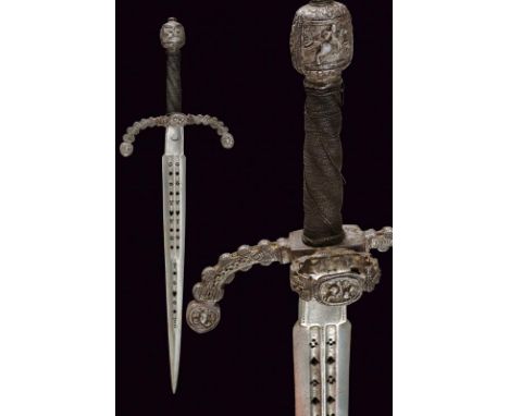 dating: 17th Century provenance: Germany, Straight, double-edged blade, the central part richly decorated with pierced lozeng