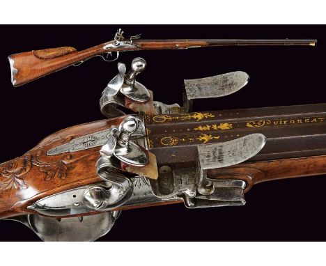 dating: 1770/80 provenance: Paris, Smooth-bore, three-stage, 14 mm cal. barrels, with rib, octagonal at the first part signed