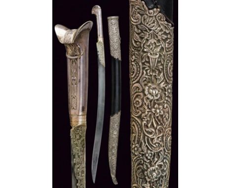 dating: 19th Century provenance: Ottoman Empire, Curved, single-edged blade with deep Arabic mark on one side, the base decor